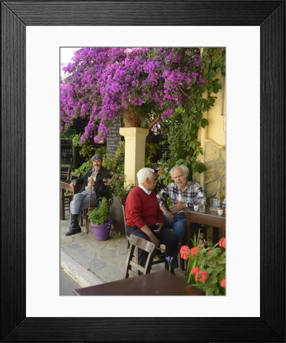 Framed Print : Local men at a cafe in Kroustas, Crete, Greece, Europe