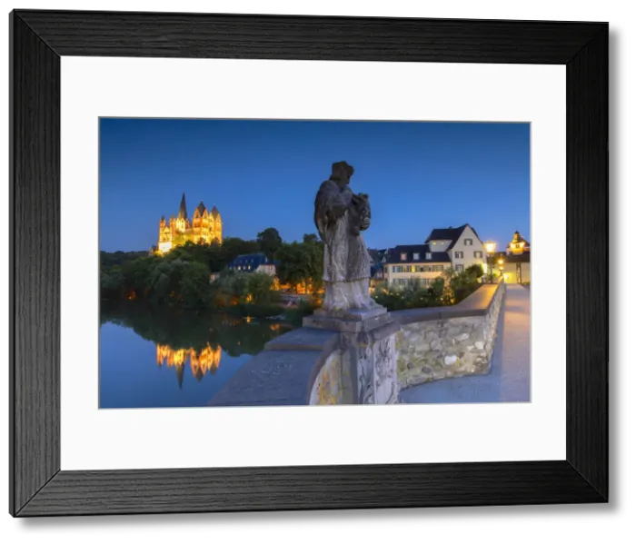 Framed Print : Statue on Old Lahn Bridge (Alte Lahnbrucke), Cathedral (Dom) and River Lahn at dusk Framed Print : Statue on Old Lahn Bridge (Alte Lahnbrucke), Cathedral (Dom) and River Lahn at dusk
