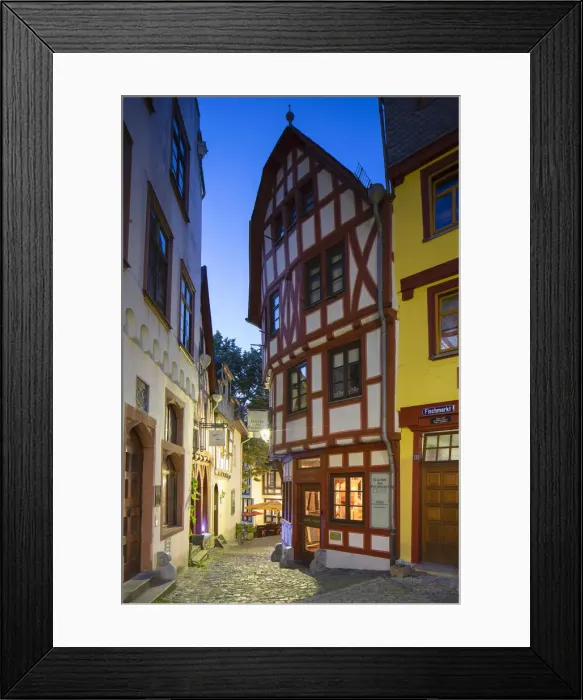 Framed Print : Half-timbered buildings in Fischmarkt at dusk, Limburg, Hesse, Germany Framed Print : Half-timbered buildings in Fischmarkt at dusk, Limburg, Hesse, Germany