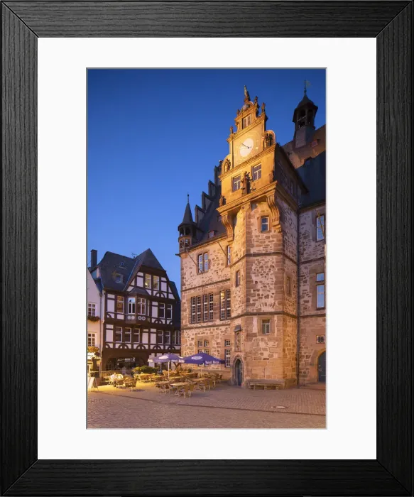 Framed Print : Rathaus (Town Hall) in Market Square (Markt) at dusk, Marburg, Hesse, Germany Framed Print : Rathaus (Town Hall) in Market Square (Markt) at dusk, Marburg, Hesse, Germany