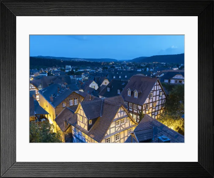Framed Print : View of rooftops at dusk, Marburg, Hesse, Germany Framed Print : View of rooftops at dusk, Marburg, Hesse, Germany