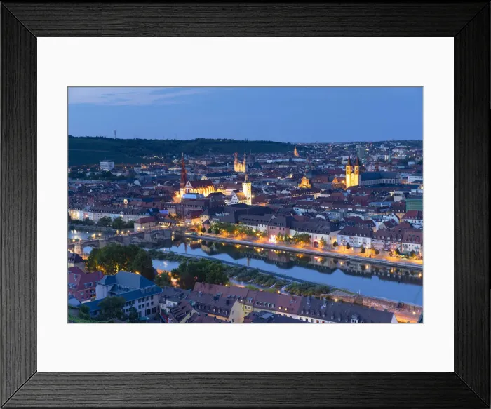 Framed Print : View of Wurzburg at dusk, Bavaria, Germany Framed Print : View of Wurzburg at dusk, Bavaria, Germany