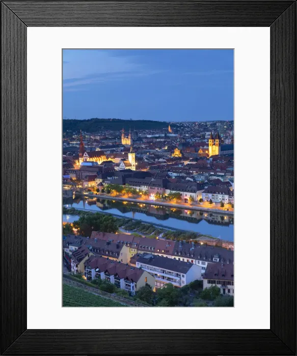Framed Print : View of Wurzburg at dusk, Bavaria, Germany Framed Print : View of Wurzburg at dusk, Bavaria, Germany