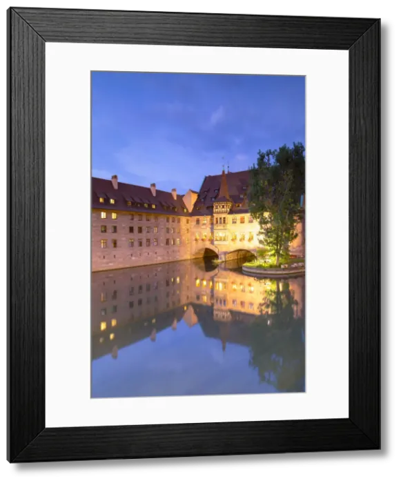 Framed Print : Heilig-Geist Spital on River Pegnitz at dusk, Nuremberg, Bavaria, Germany