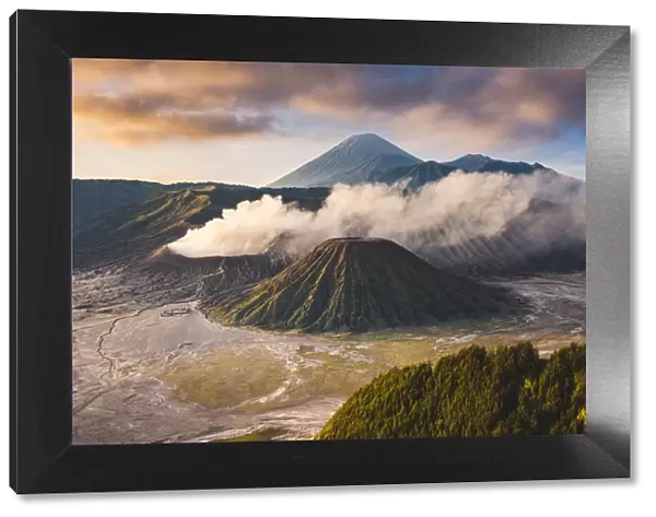 Java, Indonesia, South East Asia. High angle view of Mount Bromo at sunrise
