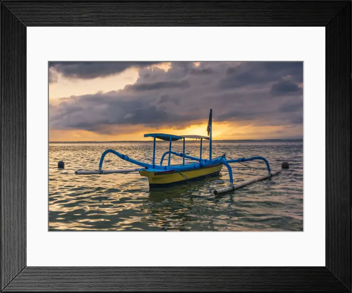 Framed Print : Sanur, Denpasar, Bali, Indonesia. Traditional jukung (fishing boat) at Sanur Beach Framed Print : Sanur, Denpasar, Bali, Indonesia. Traditional jukung (fishing boat) at Sanur Beach