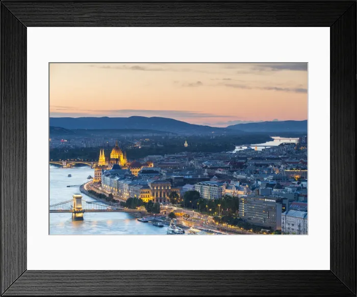 Framed Print : Hungary, Central Hungary, Budapest. Evening view over Budapest and the Danube Framed Print : Hungary, Central Hungary, Budapest. Evening view over Budapest and the Danube