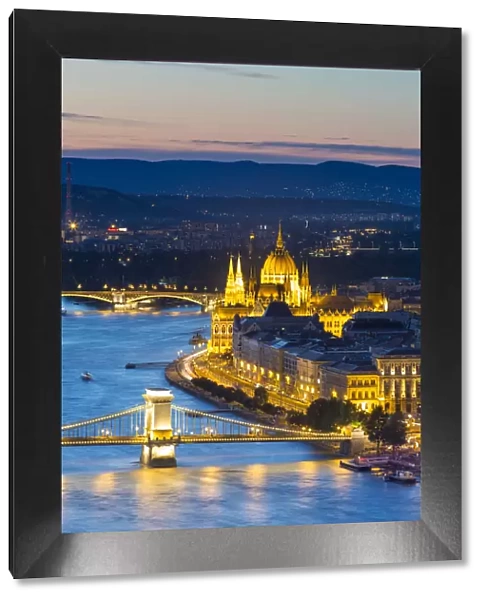 Hungary, Central Hungary, Budapest. Evening view over Budapest and the Danube