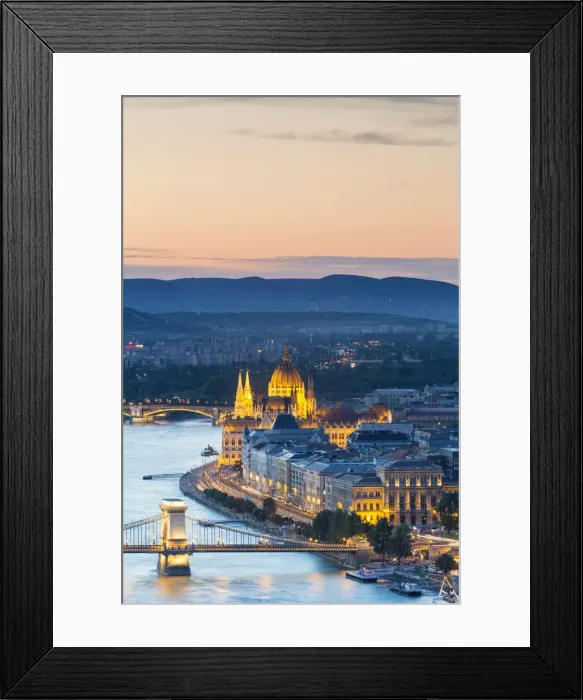 Framed Print : Hungary, Central Hungary, Budapest. Evening view over Budapest and the Danube Framed Print : Hungary, Central Hungary, Budapest. Evening view over Budapest and the Danube
