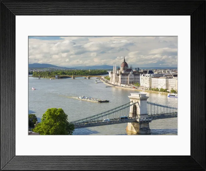 Framed Print : Hungary, Central Hungary, Budapest. Chain Bridge and the Hungarian Parliament Building