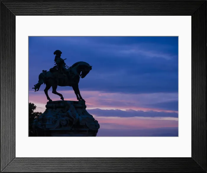 Framed Print : Silhouette of Statue at twilight from Buda Castle, Budapest, Hungary Framed Print : Silhouette of Statue at twilight from Buda Castle, Budapest, Hungary