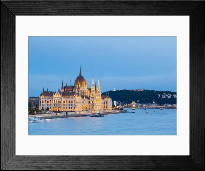Framed Print : Hungary, Central Hungary, Budapest. Chain Bridge and the Hungarian Parliament Building