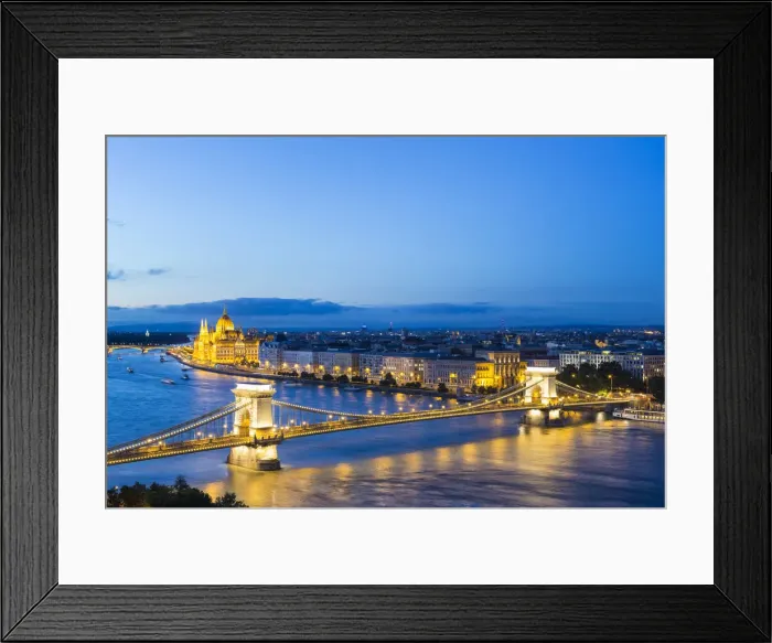 Framed Print : Hungary, Central Hungary, Budapest. Chain Bridge and the Hungarian Parliament Building