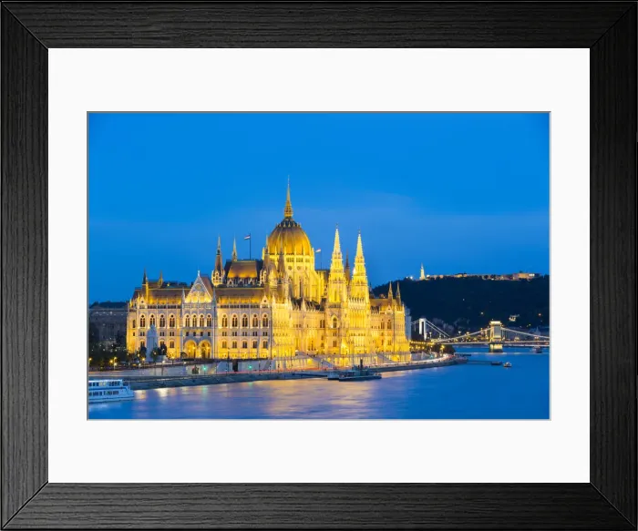 Framed Print : Hungary, Central Hungary, Budapest. Chain Bridge and the Hungarian Parliament Building