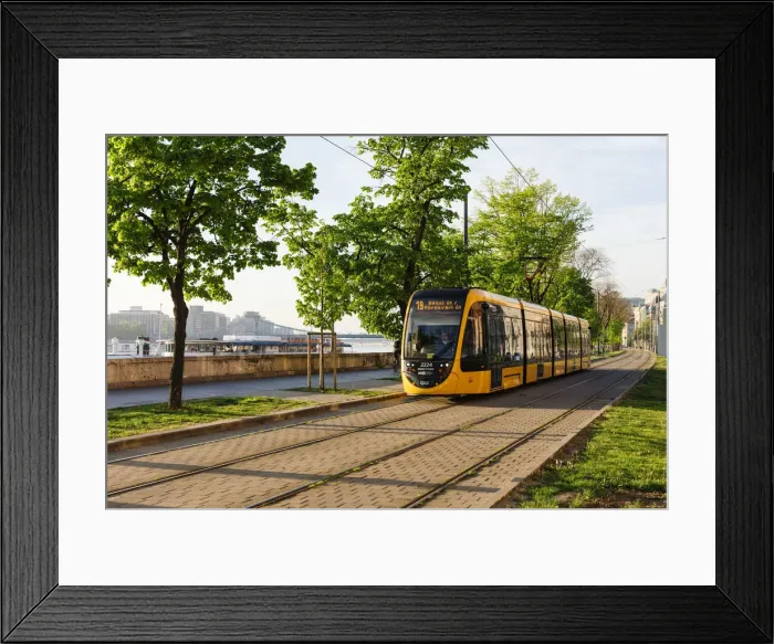 Framed Print : Tram by Danube River, Budapest, Hungary Framed Print : Tram by Danube River, Budapest, Hungary