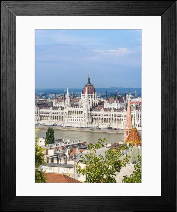 Framed Print : Views towards Danube and Hungarian Parliament from the Fishermans Bastion, Budapest Framed Print : Views towards Danube and Hungarian Parliament from the Fishermans Bastion, Budapest