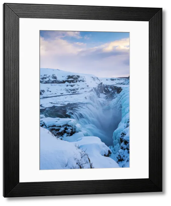 Framed Print : Iceland, Europe. Frozen Gullfoss waterfall in wintertime Framed Print : Iceland, Europe. Frozen Gullfoss waterfall in wintertime