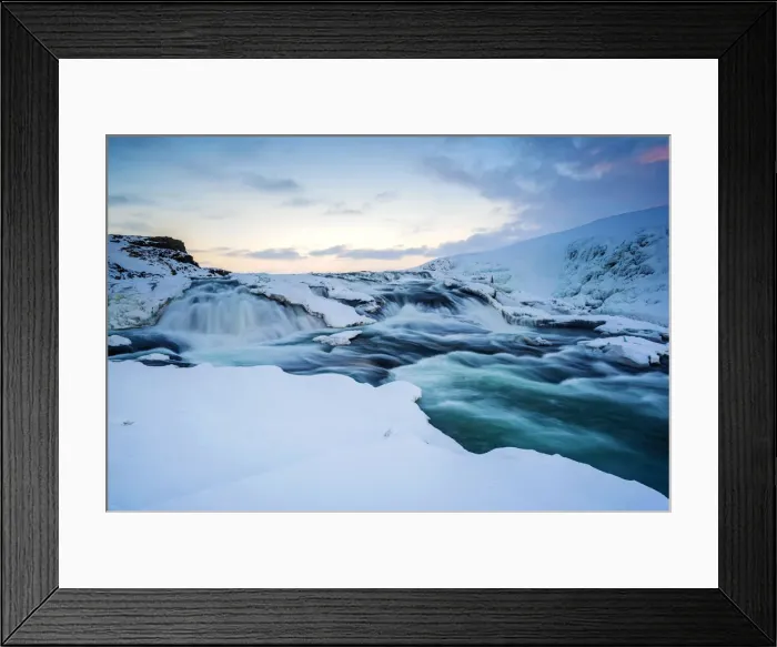 Framed Print : Iceland, Europe. Frozen Gullfoss waterfall in wintertime Framed Print : Iceland, Europe. Frozen Gullfoss waterfall in wintertime