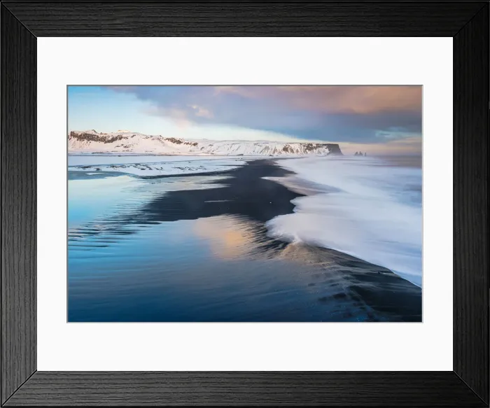 Framed Print : Vik, Southern Iceland, Europe. The black beach of Reynisfjara on a winter sunset Framed Print : Vik, Southern Iceland, Europe. The black beach of Reynisfjara on a winter sunset