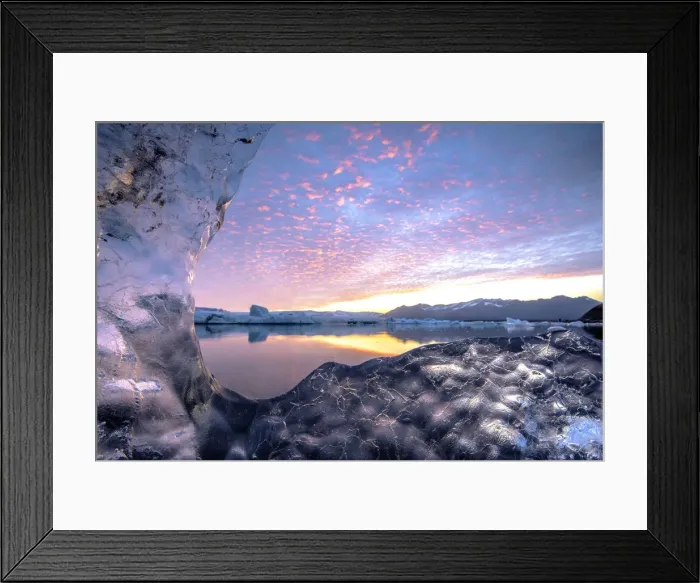 Framed Print : Jokulsarlon glacier lagoon, East Iceland. The lagoon seen from a transparent block of ice Framed Print : Jokulsarlon glacier lagoon, East Iceland. The lagoon seen from a transparent block of ice