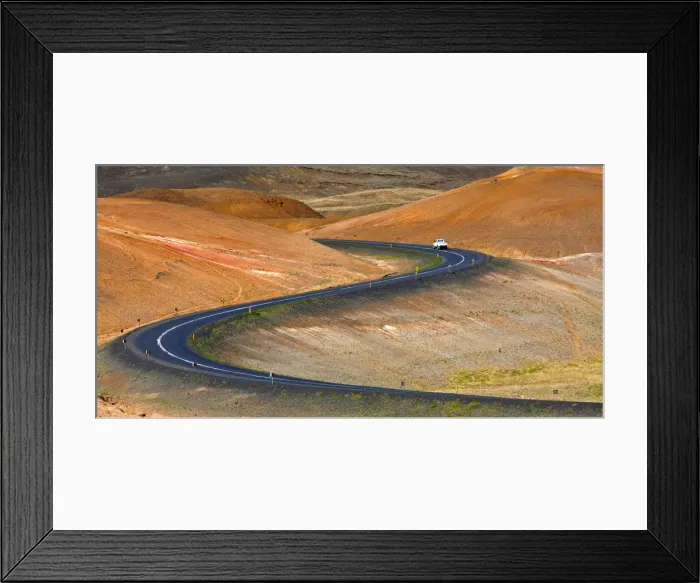 Framed Print : Truck on Winding Road, Namafjall hverir, Iceland Framed Print : Truck on Winding Road, Namafjall hverir, Iceland