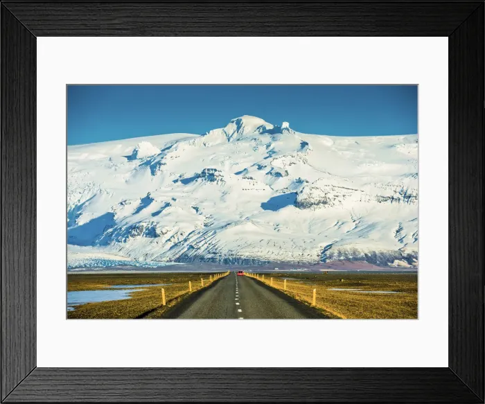 Framed Print : Red Car on Road leading to Vatnajokull Glacier, Iceland Framed Print : Red Car on Road leading to Vatnajokull Glacier, Iceland