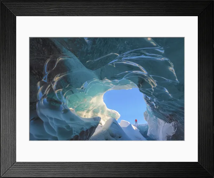Framed Print : Man in Ice Cave, Iceland Framed Print : Man in Ice Cave, Iceland