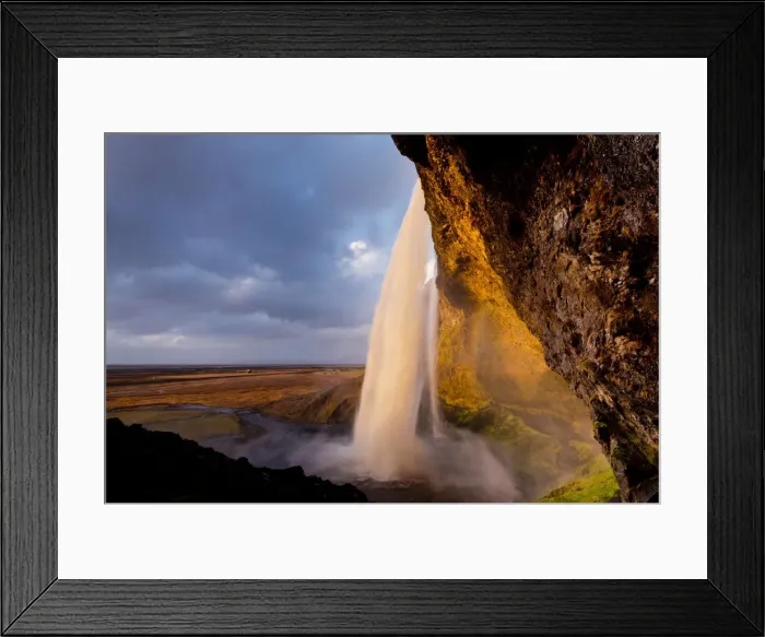 Framed Print : Golden Light on Seljalandsfoss Waterfall, Iceland Framed Print : Golden Light on Seljalandsfoss Waterfall, Iceland