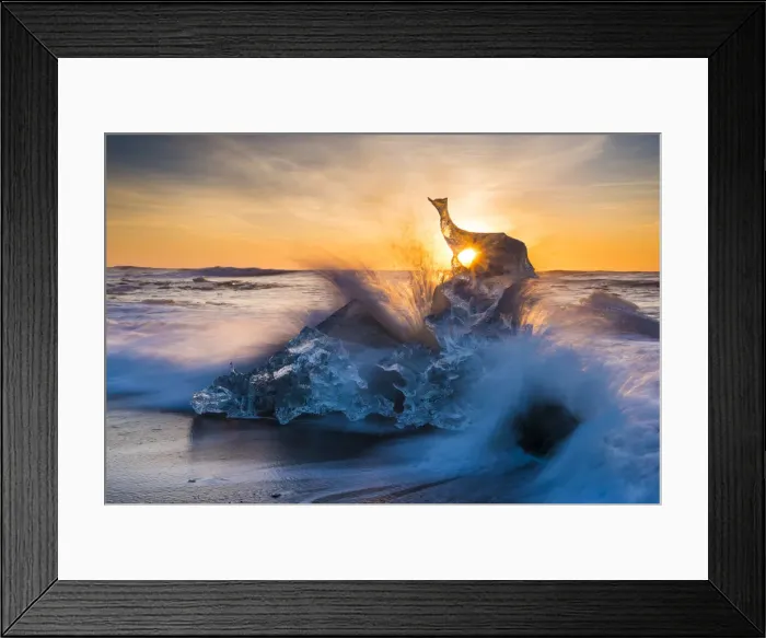 Framed Print : Ice Sculpture on Jokulsarlon Beach at Sunrise, Iceland Framed Print : Ice Sculpture on Jokulsarlon Beach at Sunrise, Iceland