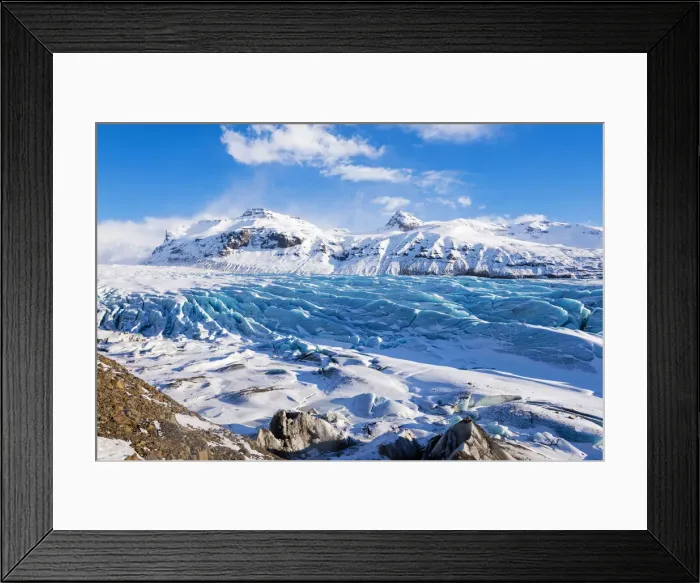 Framed Print : Southern Iceland, Europe. Panoramic view of a glacier in wintertime Framed Print : Southern Iceland, Europe. Panoramic view of a glacier in wintertime