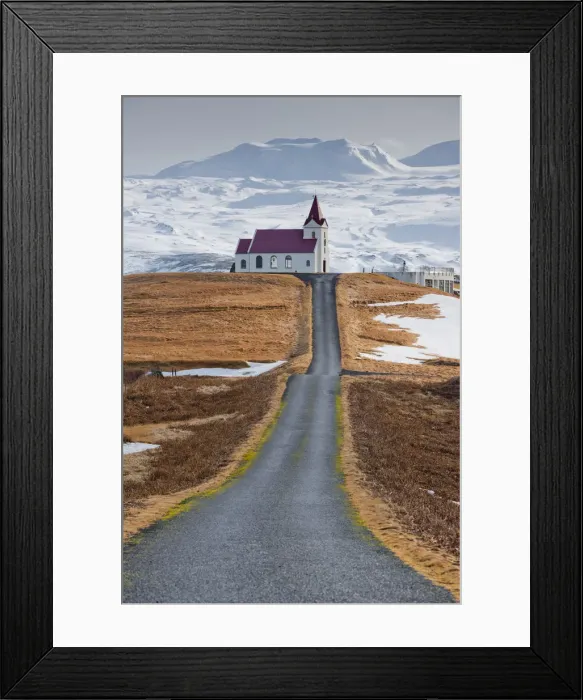 Framed Print : Road Leading to Ingjaldsholl Church at Hellisandur, Snaefellsjokull National Park Framed Print : Road Leading to Ingjaldsholl Church at Hellisandur, Snaefellsjokull National Park