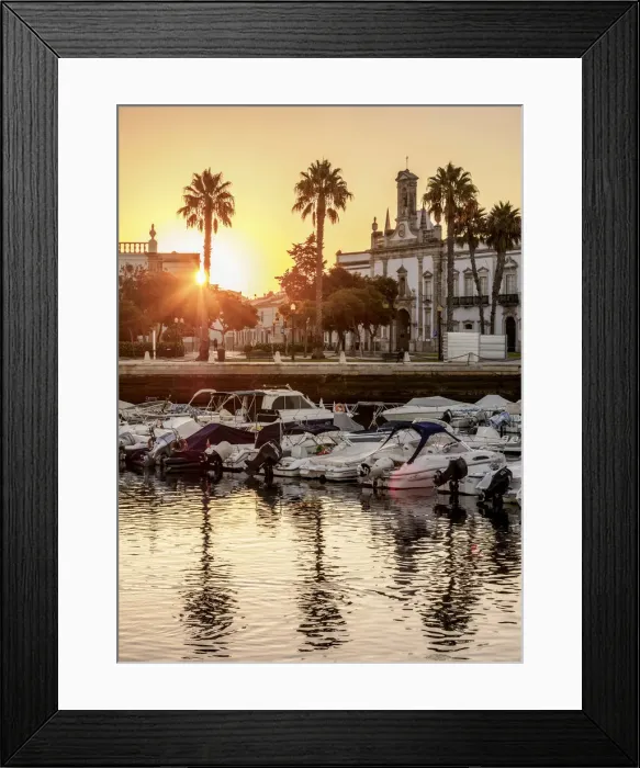 Framed Print : View over Marina towards Arco da Vila at sunrise, Faro, Algarve, Portugal Framed Print : View over Marina towards Arco da Vila at sunrise, Faro, Algarve, Portugal