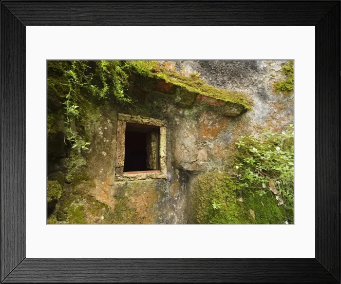 Framed Print : A window of the Convent of the Capuchos, dating back to the 16th century, in the middle Framed Print : A window of the Convent of the Capuchos, dating back to the 16th century, in the middle
