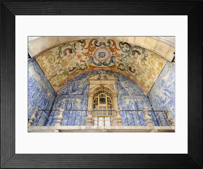 Framed Print : Obidos. Main Gate, dating back to the 14th century, with frescos and blue tiles around Framed Print : Obidos. Main Gate, dating back to the 14th century, with frescos and blue tiles around