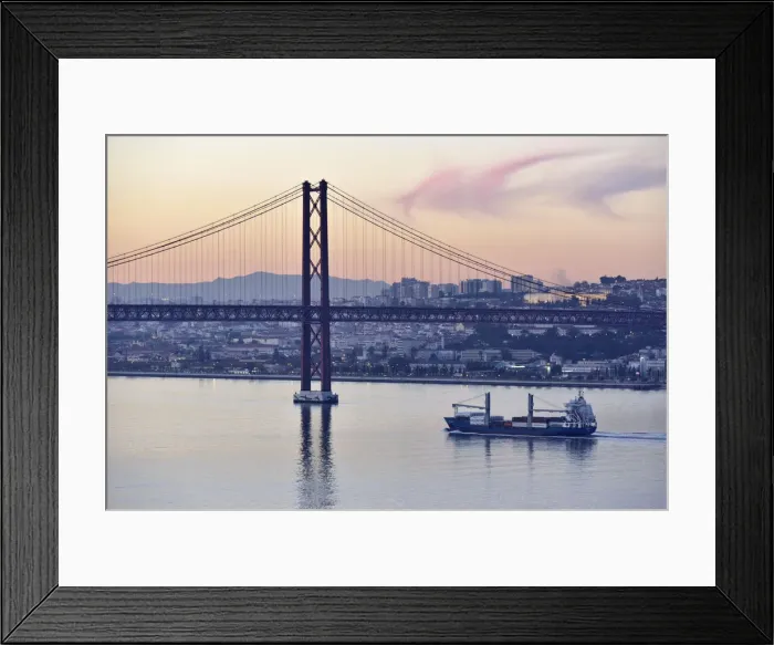 Framed Print : Lisbon and 25 de Abril bridge over the Tagus river, at dusk. Portugal Framed Print : Lisbon and 25 de Abril bridge over the Tagus river, at dusk. Portugal