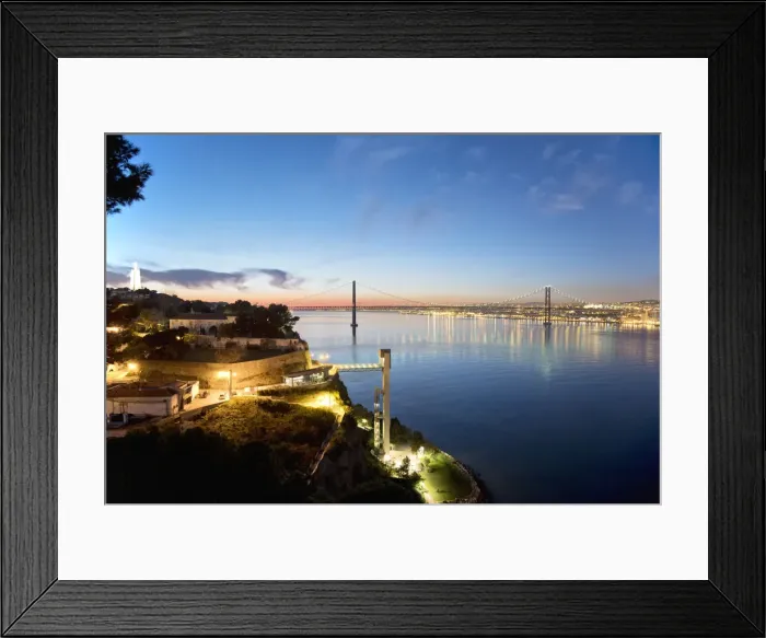 Framed Print : Lisbon and 25 de Abril bridge over the Tagus river, at dusk, seen from Almada. Portugal Framed Print : Lisbon and 25 de Abril bridge over the Tagus river, at dusk, seen from Almada. Portugal