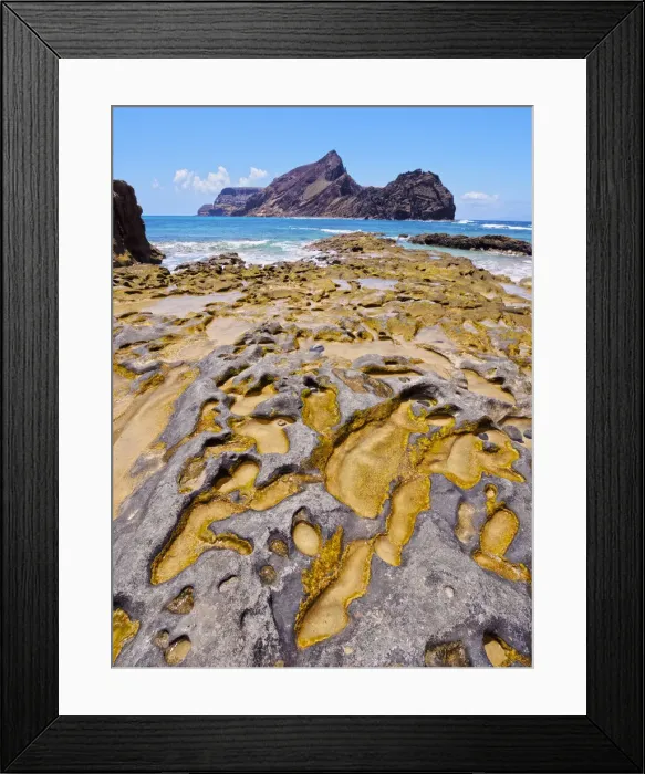 Framed Print : Portugal, Madeira Islands, Porto Santo, Ponta da Calheta, view of the rocky beach Framed Print : Portugal, Madeira Islands, Porto Santo, Ponta da Calheta, view of the rocky beach
