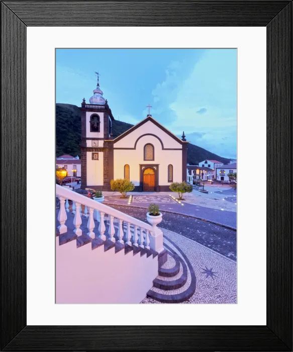 Framed Print : Portugal, Azores, Sao Jorge, Velas, Main Church of Santa Catarina at dusk Framed Print : Portugal, Azores, Sao Jorge, Velas, Main Church of Santa Catarina at dusk