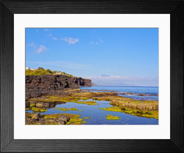 Framed Print : Portugal, Azores, Faial, Lajinha, Natural Swimming Pools, Coastline and Mount Pico Framed Print : Portugal, Azores, Faial, Lajinha, Natural Swimming Pools, Coastline and Mount Pico