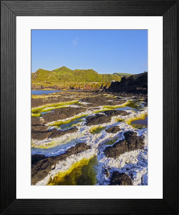Framed Print : Portugal, Azores, Sao Miguel, Mosteiros, Rocks covered with the sea salt