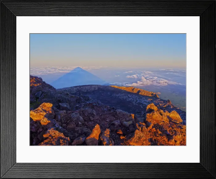 Framed Print : Portugal, Azores, Pico, Sunrise creating a huge shadow of the Mount Pico Framed Print : Portugal, Azores, Pico, Sunrise creating a huge shadow of the Mount Pico