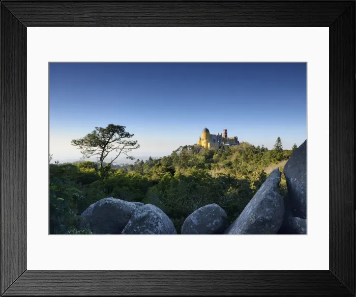 Framed Print : Palacio da Pena, built in the 19th century on the hills above Sintra, in the middle Framed Print : Palacio da Pena, built in the 19th century on the hills above Sintra, in the middle