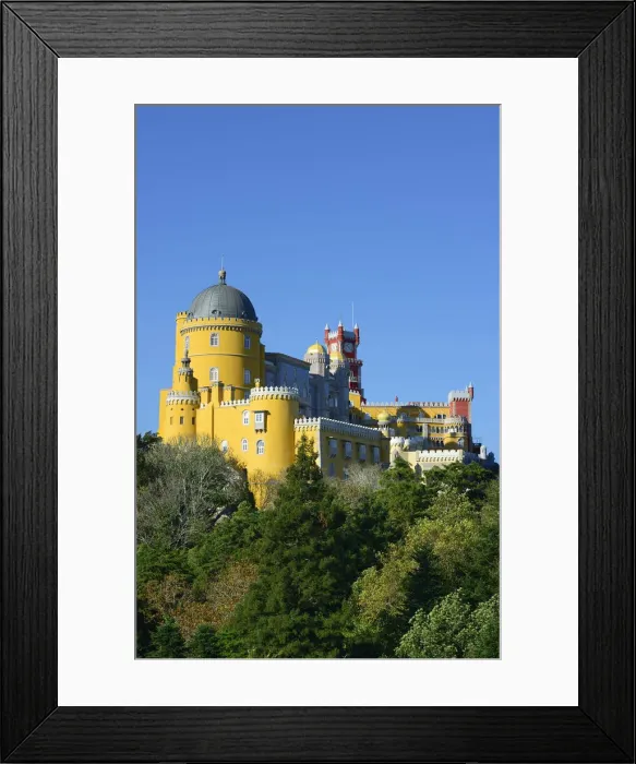 Framed Print : Palacio da Pena, built in the 19th century on the hills above Sintra, in the middle Framed Print : Palacio da Pena, built in the 19th century on the hills above Sintra, in the middle