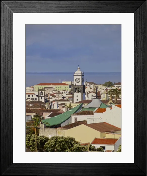 Framed Print : Portugal, Azores, Sao Miguel, Ponta Delgada, Elevated view of the Old Town
