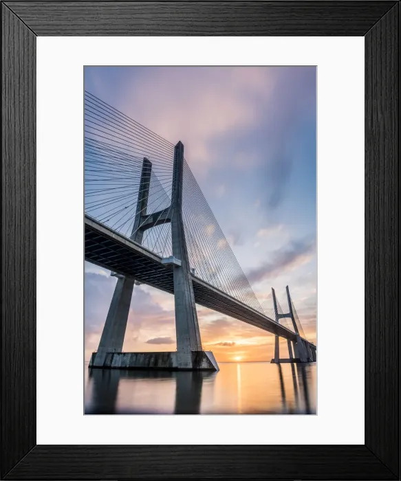 Framed Print : Lisbon, Portugal. Vasco Da Gama bridge at sunrise, the longest bridge in Europe Framed Print : Lisbon, Portugal. Vasco Da Gama bridge at sunrise, the longest bridge in Europe