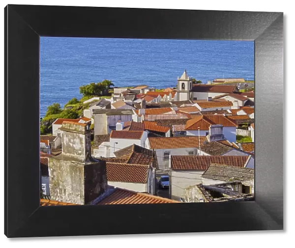 Portugal, Azores, Corvo, Vila do Corvo, Elevated view of the town