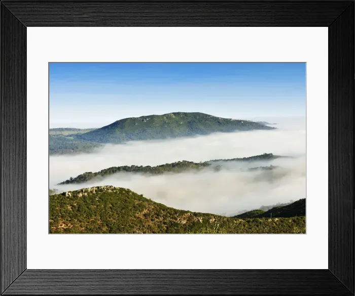 Framed Print : Arrabida Natural Park in a foggy morning. Portugal