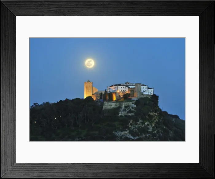 Framed Print : The medieval castle of Palmela in a full moon night. Portugal Framed Print : The medieval castle of Palmela in a full moon night. Portugal