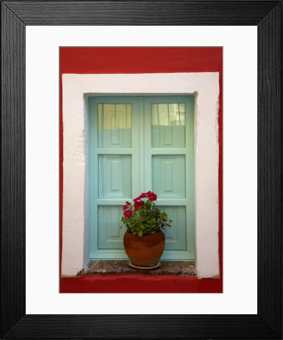 Framed Print : Flower Pot in Window, Oia, Santorini, Greece Framed Print : Flower Pot in Window, Oia, Santorini, Greece