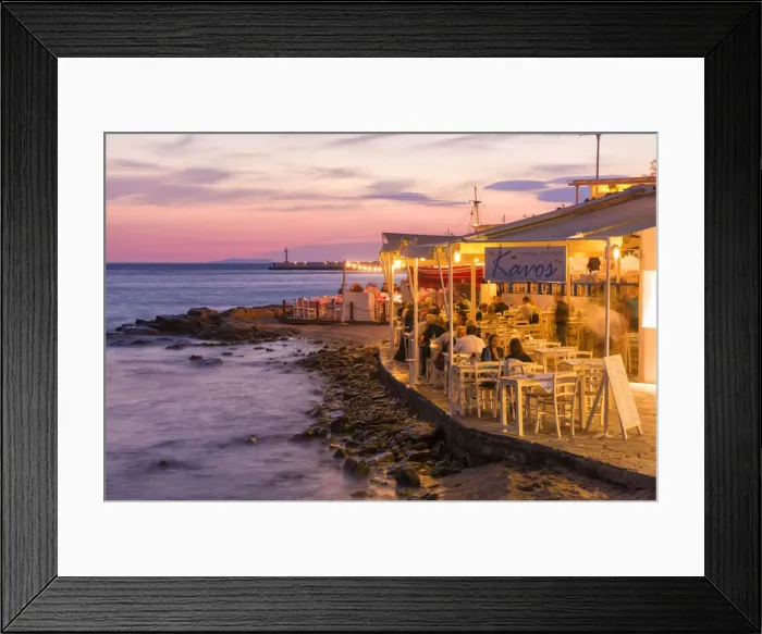 Framed Print : Europe, Greece, Cyclades island, Aegean Sea, Mykonos, Myconos harbour restaurant Framed Print : Europe, Greece, Cyclades island, Aegean Sea, Mykonos, Myconos harbour restaurant